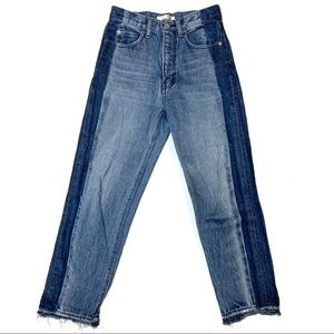 Moussy Jeans High Rise Raw Hem Women’s 24 Designer Denim Two Tone Color Wide Leg